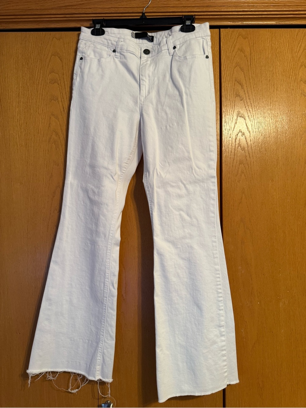 Kut From the Kloth Stella White High-Rise Flared Raw Hem Jeans